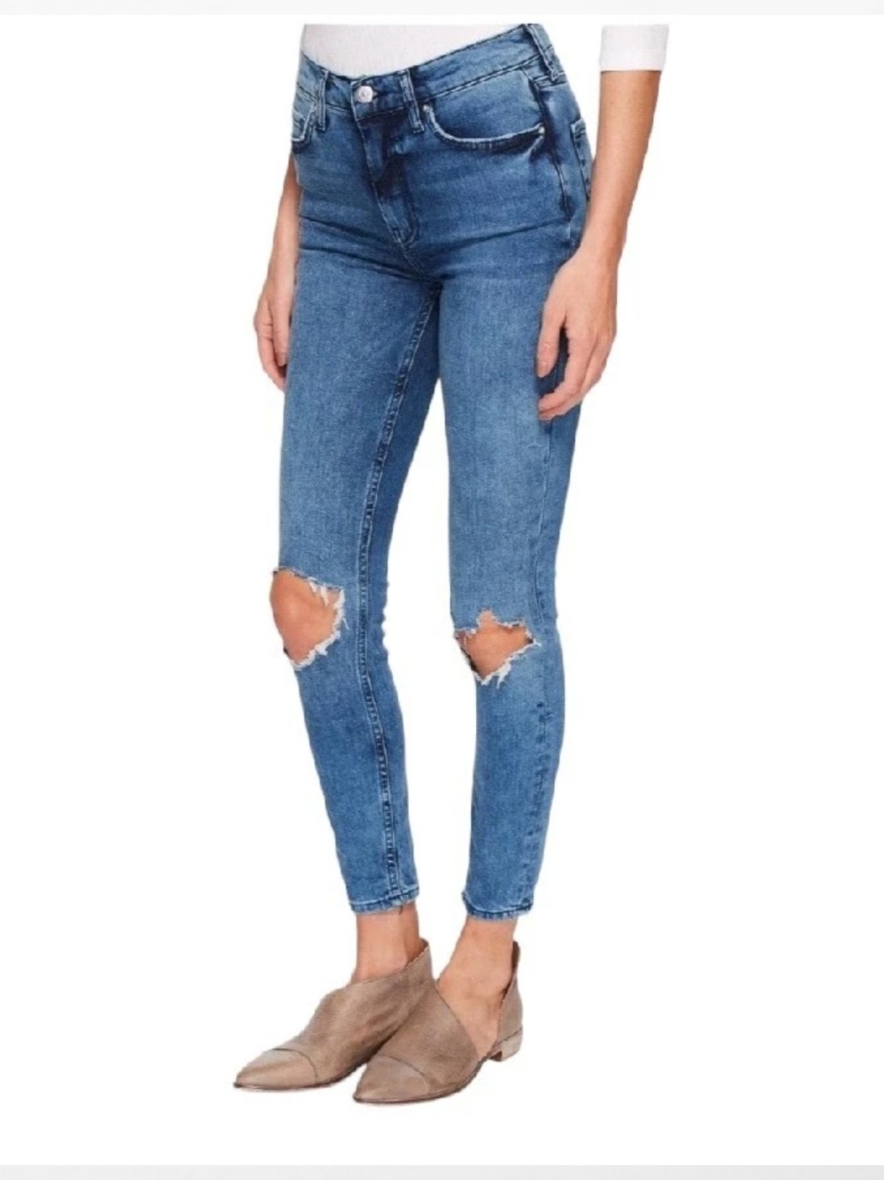 FREE PEOPLE Skinny Jeans 29 Distressed ANKLE New NWT Busted Knee Ripped